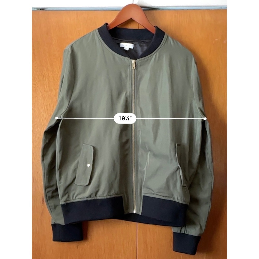 Olivia Grey Womens Olive Green Bomber Jacket L Retro Sporty Military Style - Picture 8 of 9